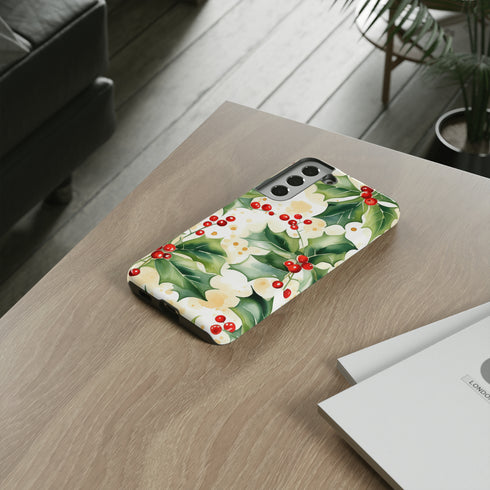 Christmas Holly on a Golden Background - Impact Resistant Phone Case